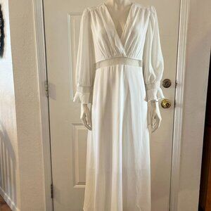 JJ House Woman's Plus-Size White V-Neck Chiffon Lace Midi Wedding Dress Sz XXL